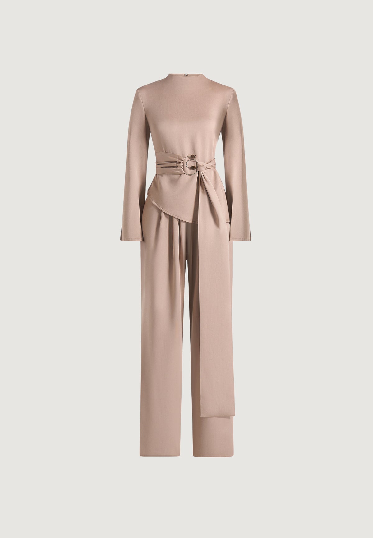 aurore-mock-neck-ring-belt-pleated-leg-jumpsuit-beige
