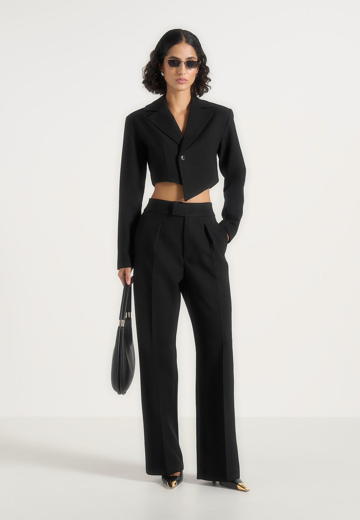 Elsa - High Waisted Tailored Wool-Blend Pants - Black