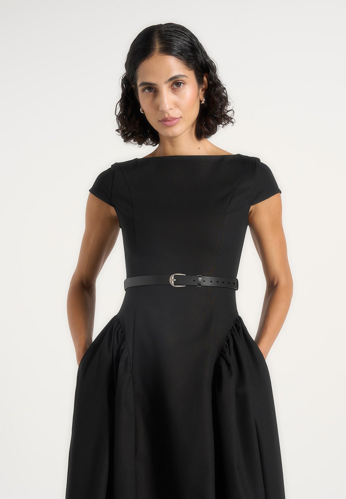 gaia-boat-neck-belted-pleated-midi-dress-black