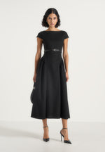 gaia-boat-neck-belted-pleated-midi-dress-black