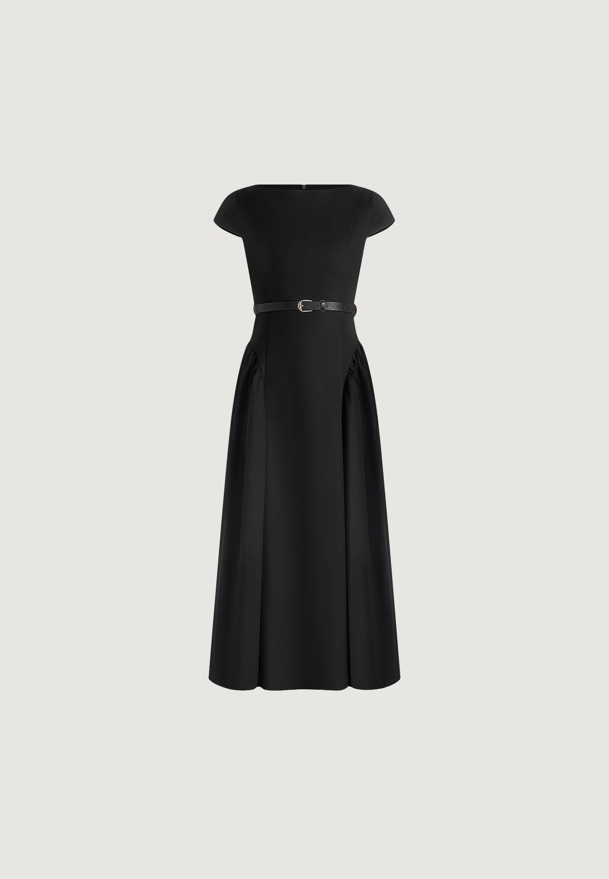 gaia-boat-neck-belted-pleated-midi-dress-black