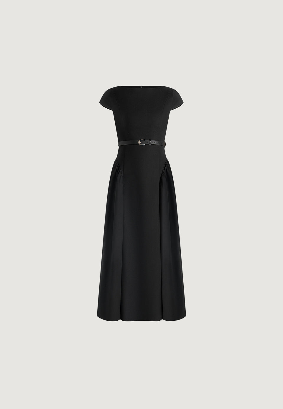 gaia-boat-neck-belted-pleated-midi-dress-black