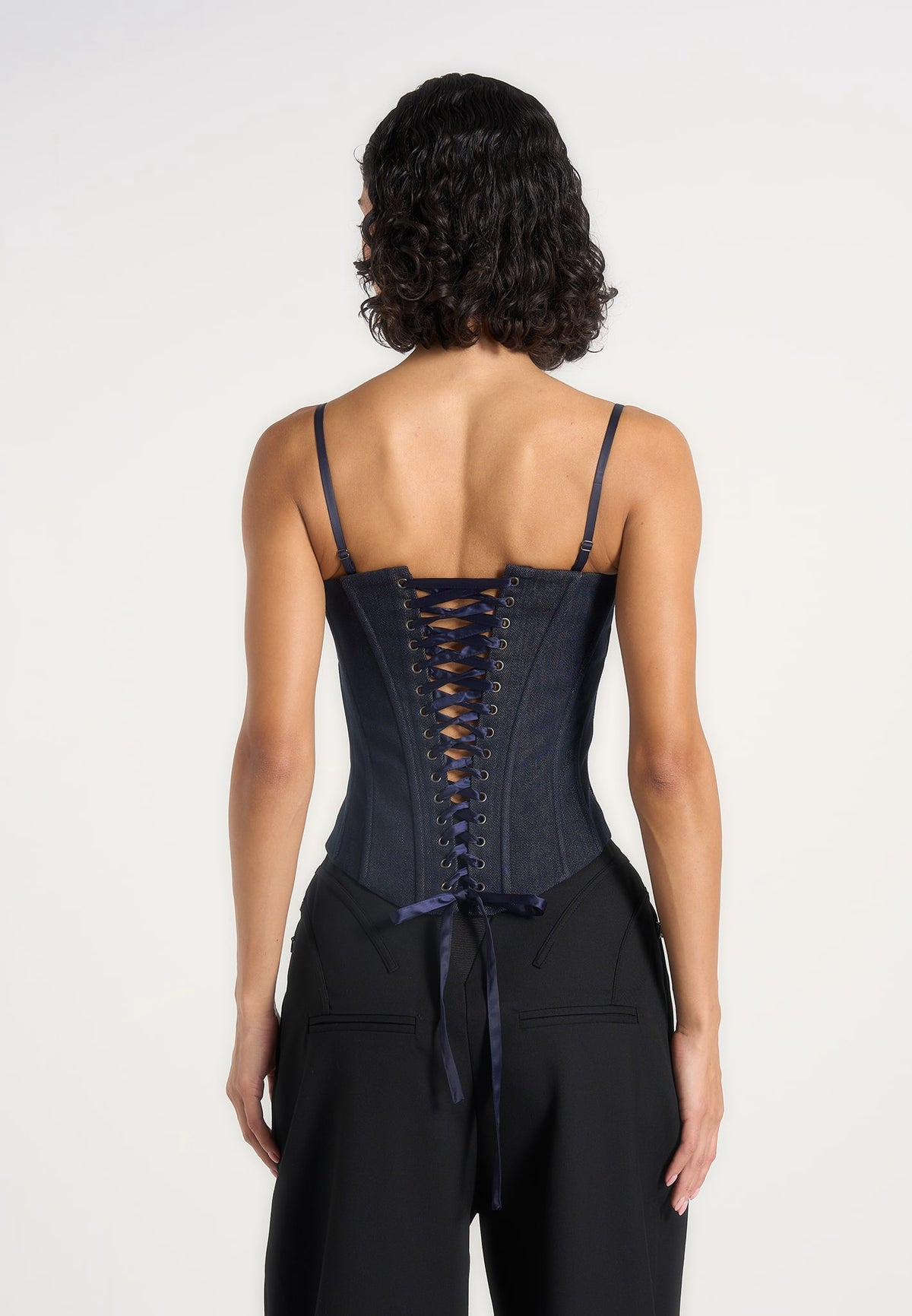 Scarlett - Lace Up Denim Corset - Indigo