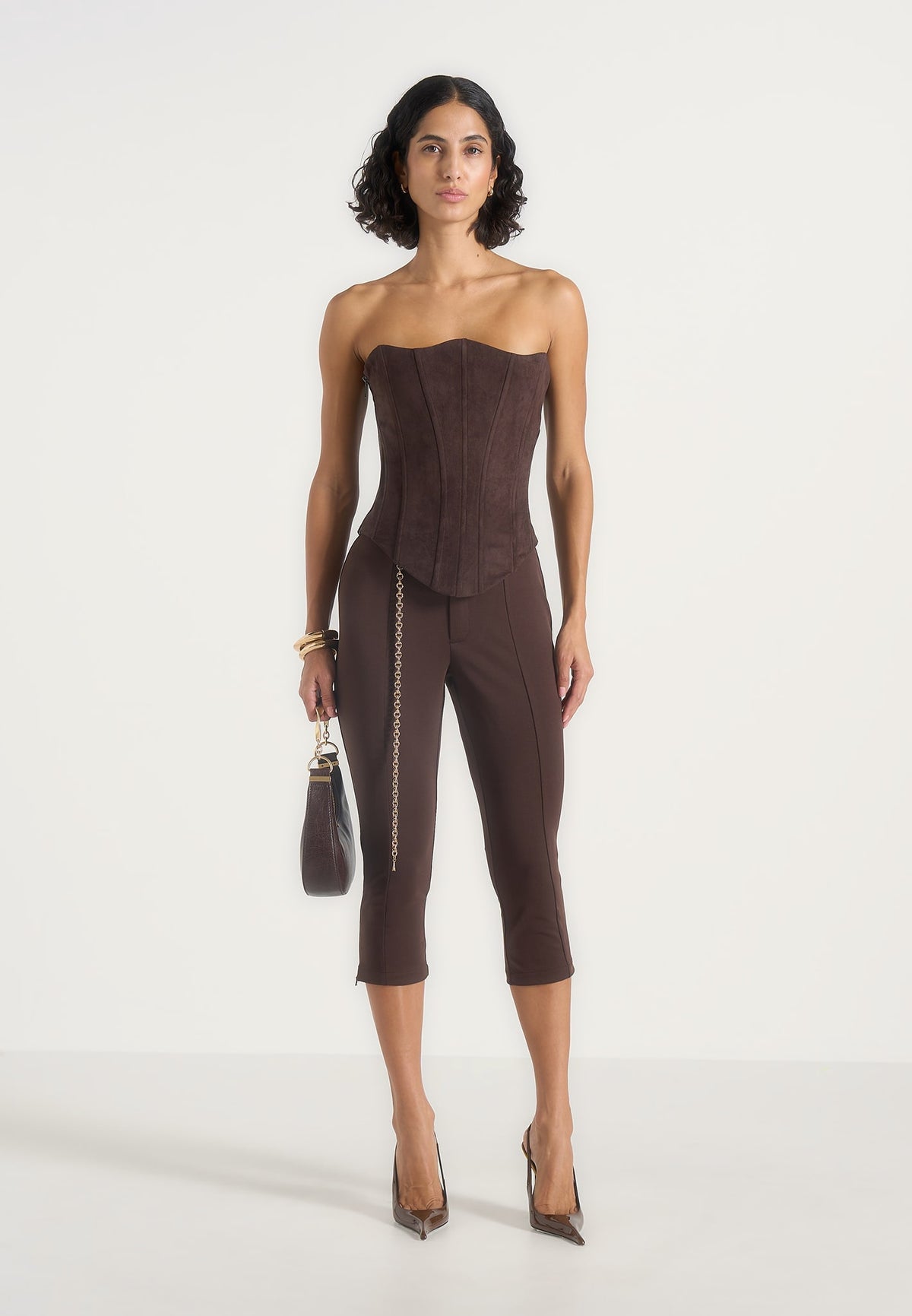 Una - Capri Leggings With Chain - Brown