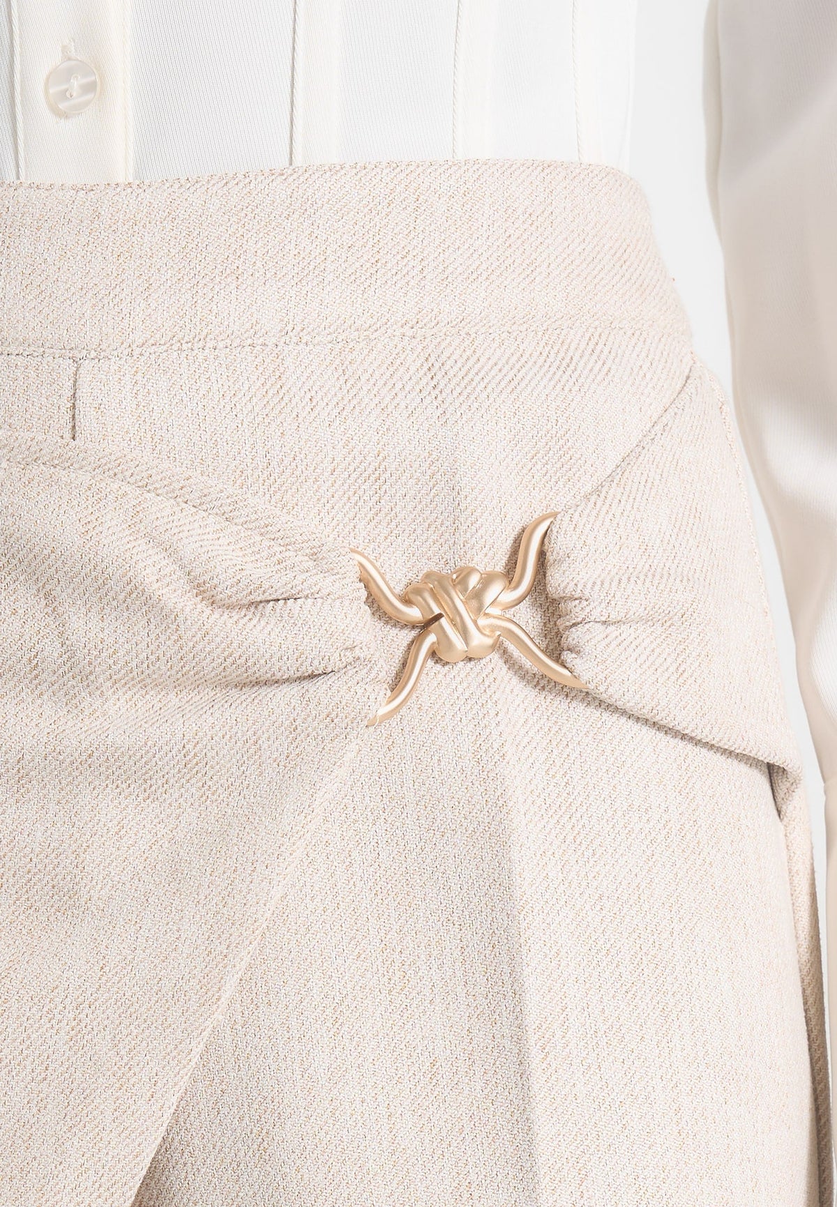 Beryl - Wrap Dress Pants With Hardware Detail - Cream