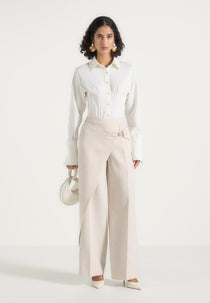 Beryl - Wrap Dress Pants With Hardware Detail - Cream