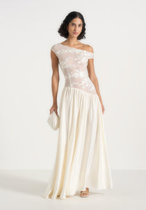 Alanna - Off Shoulder Fit and Flare Maxi Dress - Ivory