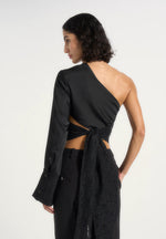 coralie-one-sleeve-satin-and-lace-wrap-top-black