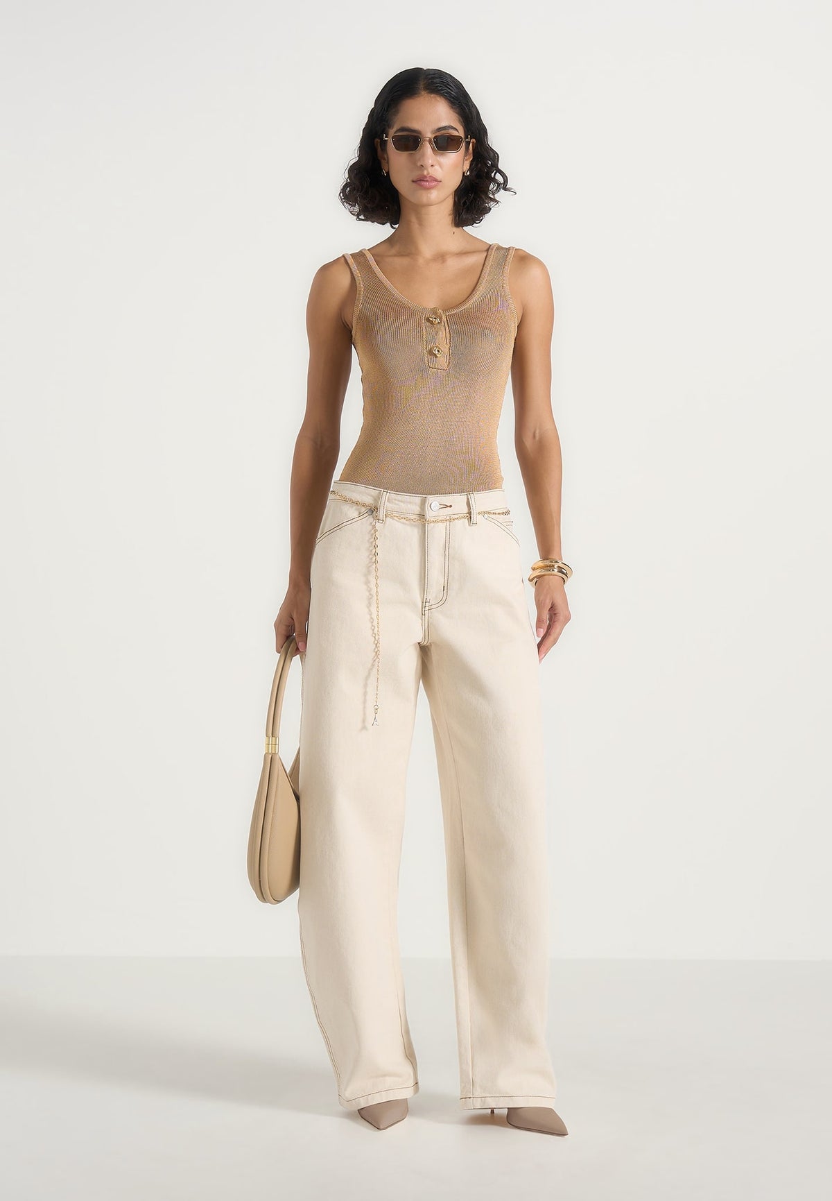 Enora - Hourglass Jean With Chain - Cream