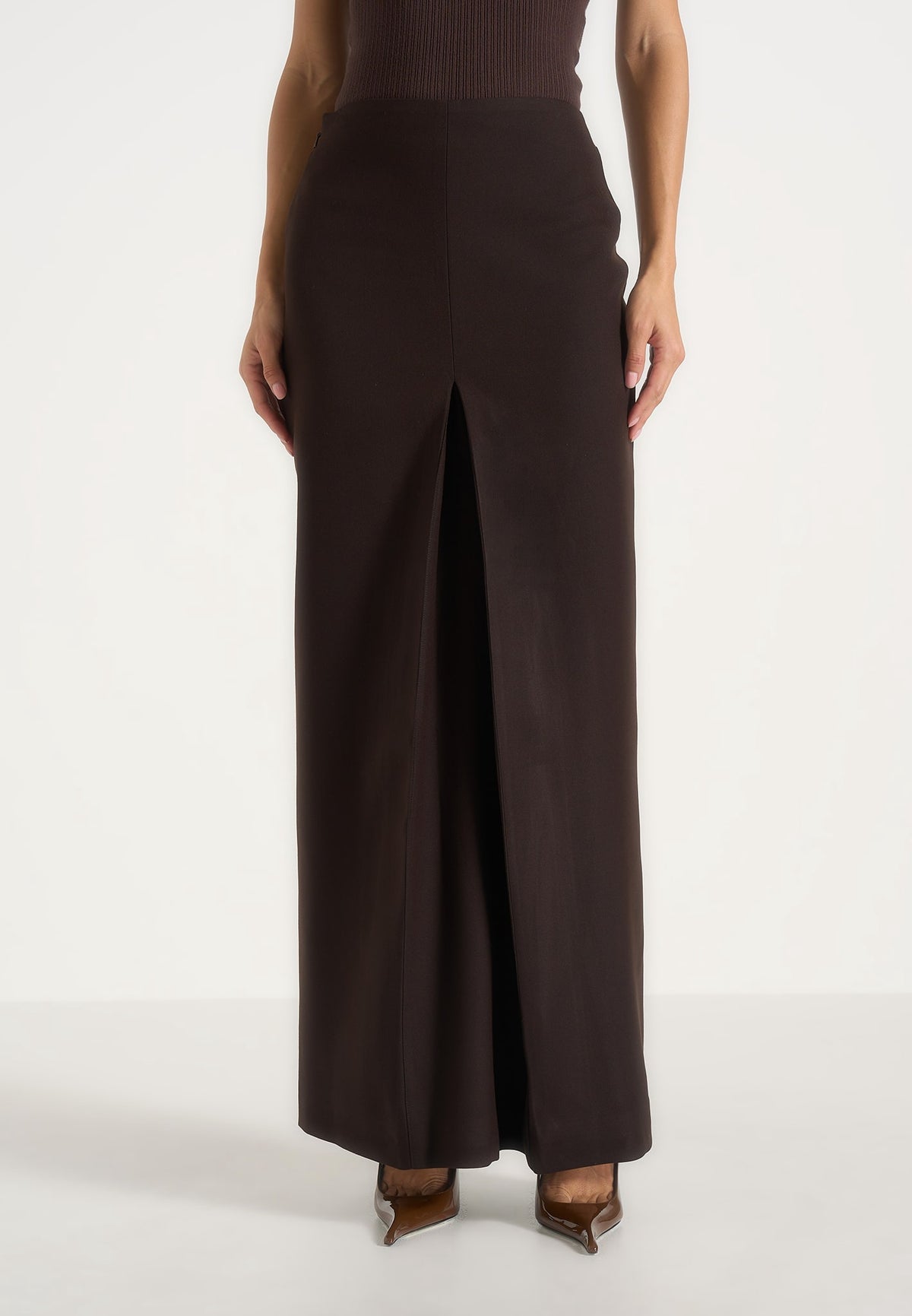Regine - Tailored Box Pleat Wool-Blend Maxi Skirt - Brown