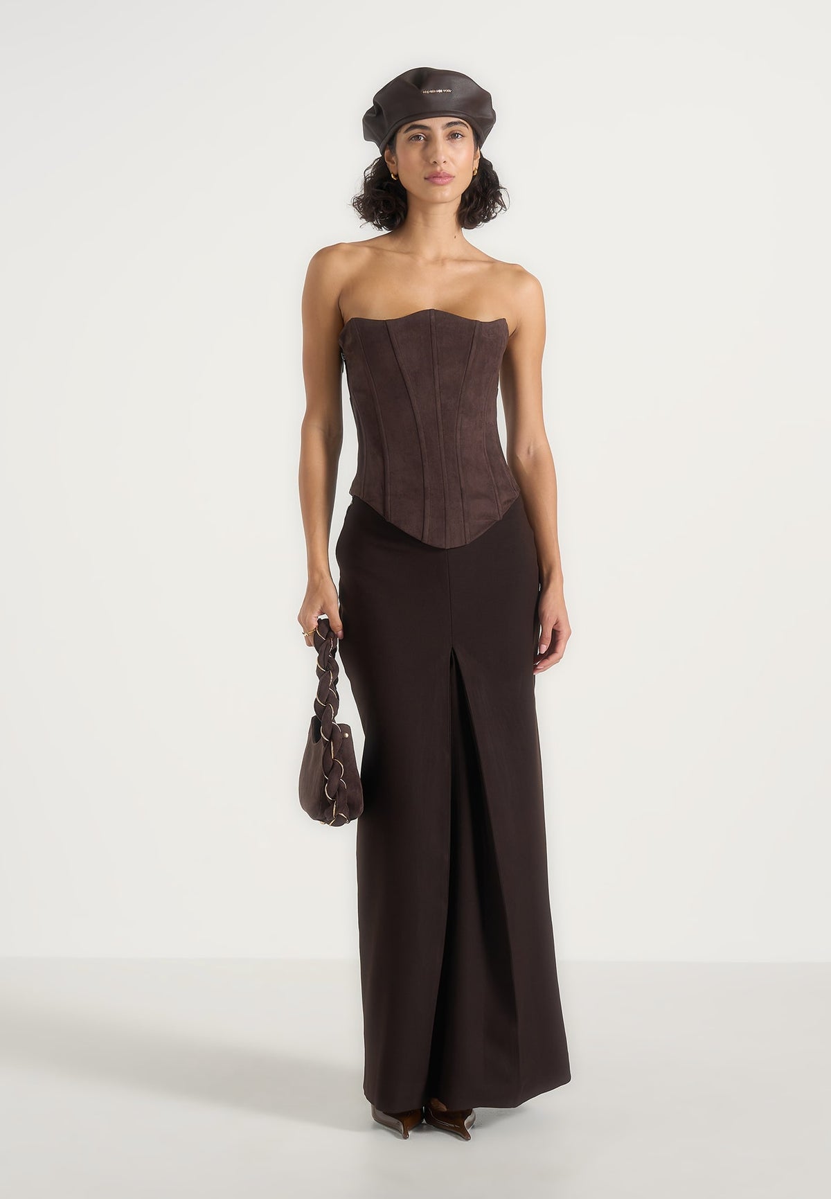 Regine - Tailored Box Pleat Wool-Blend Maxi Skirt - Brown