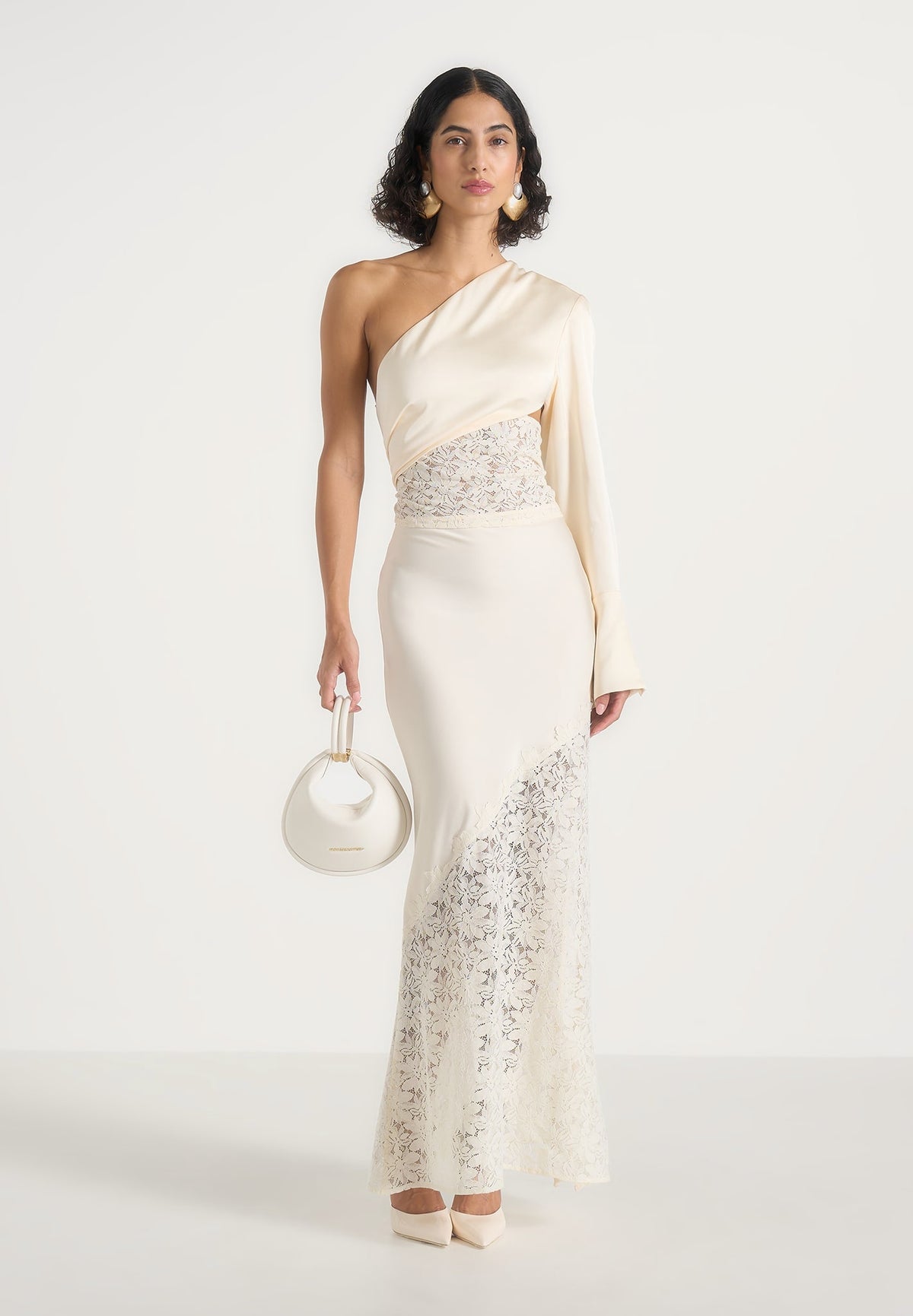 Belle - Satin and Lace Maxi Skirt - Champagne