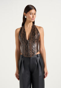 Sloane - Python Halter Corset Top - Brown