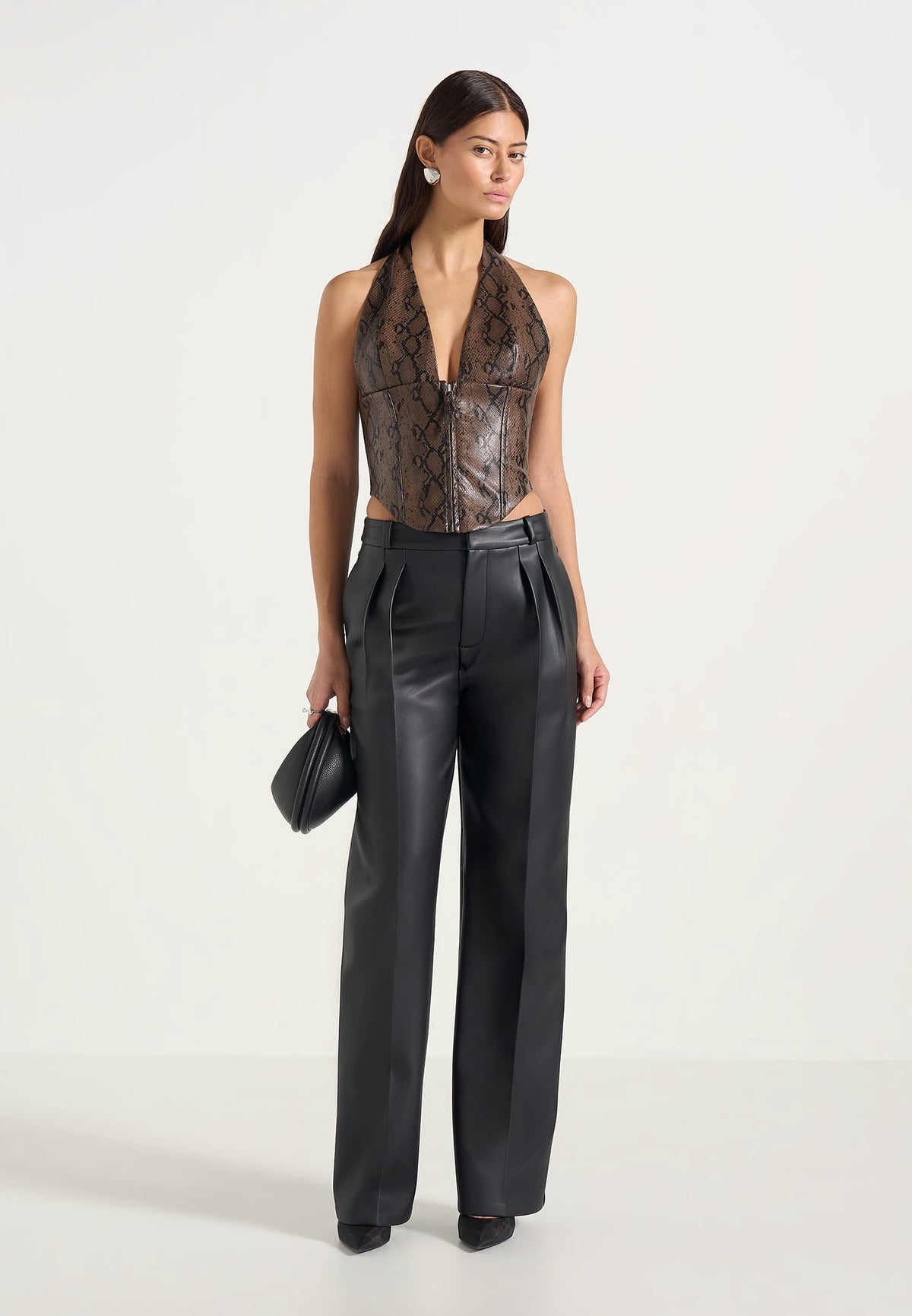 Sloane - Python Halter Corset Top - Brown