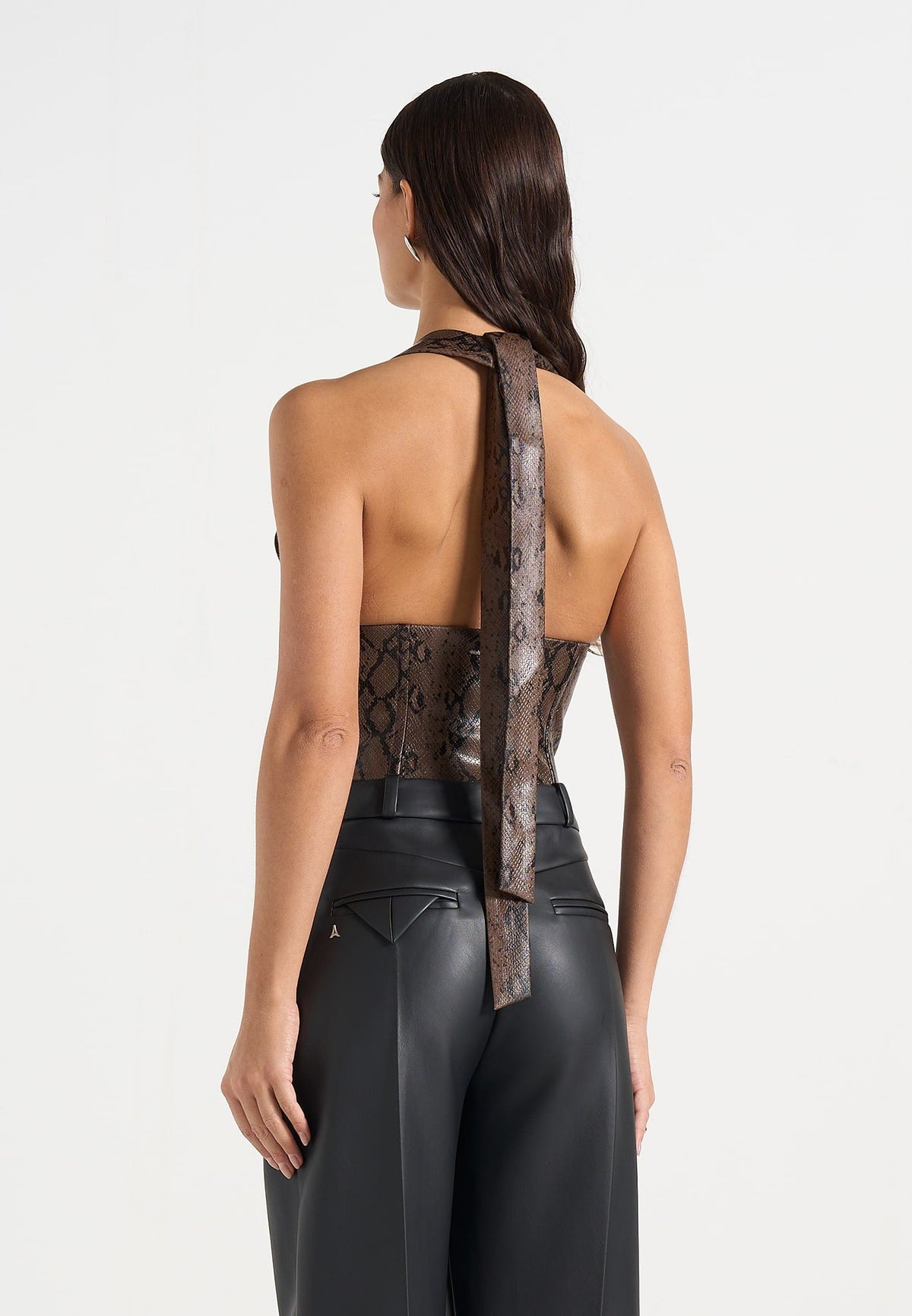 sloane-python-halter-corset-top-brown