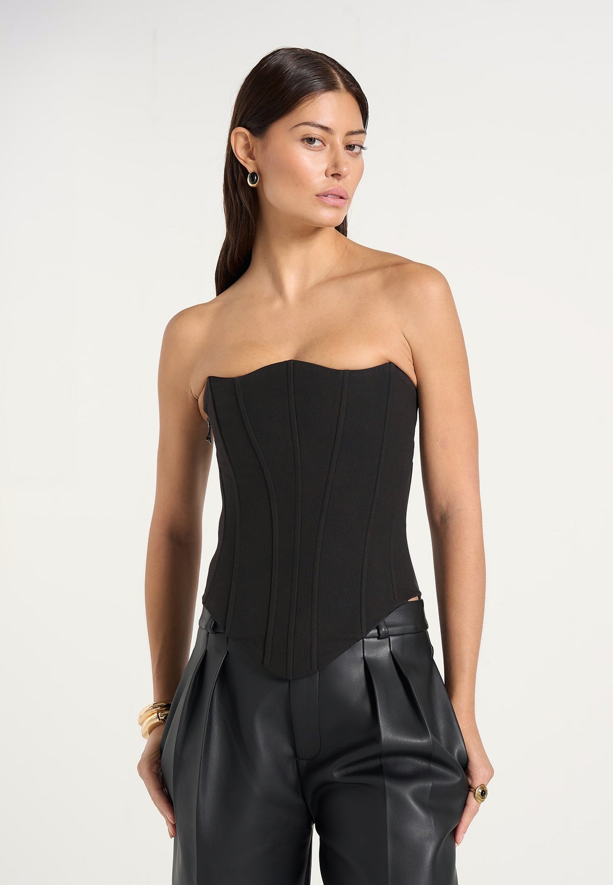 Scarlett - Tailored Lace Up Wool-Blend Corset - Black