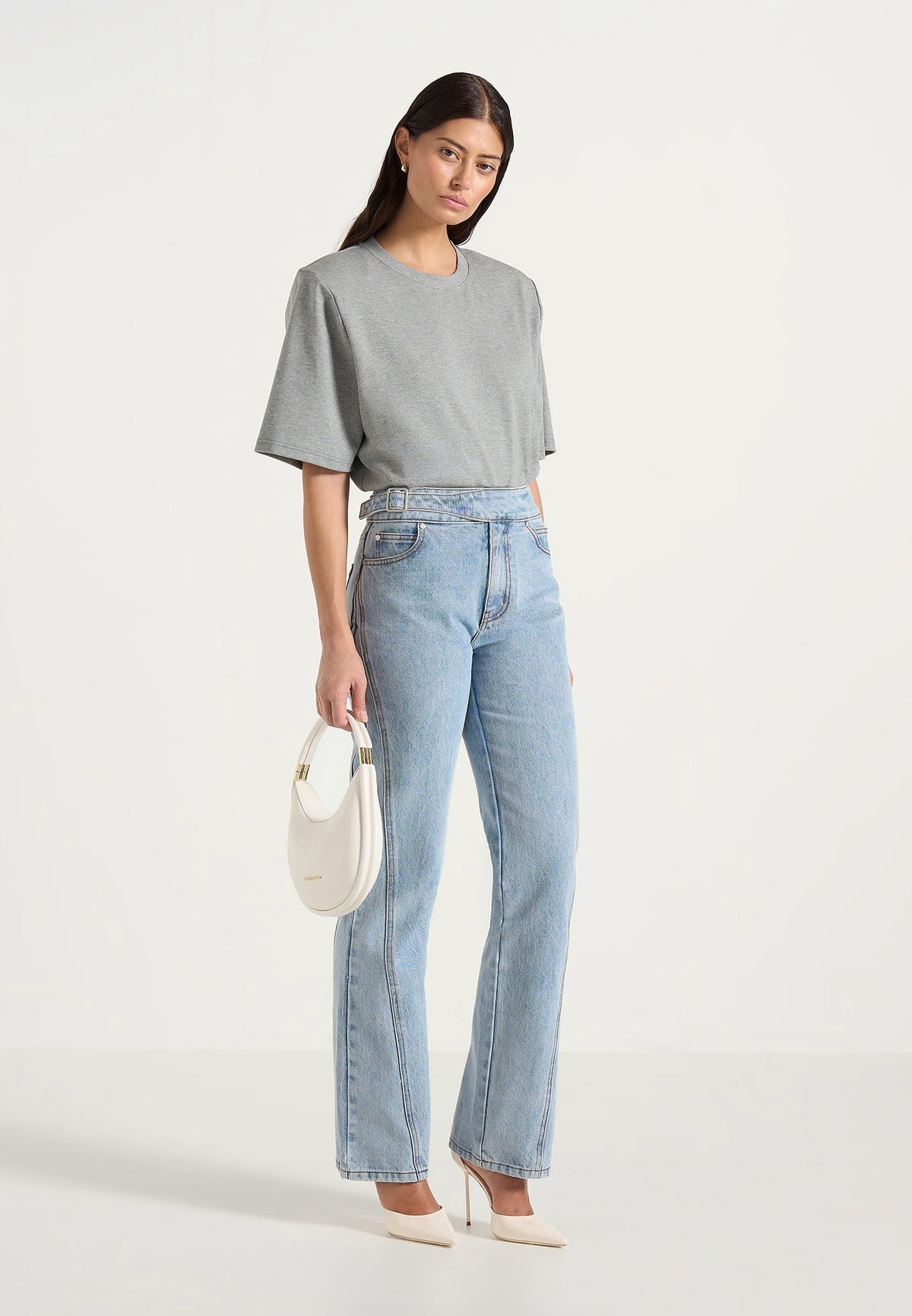 BS002 - Wide Shoulder Bodysuit T-Shirt - Grey