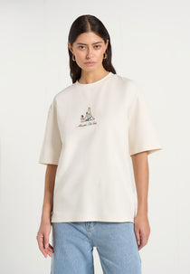 TS008 - Unisex Floral Eiffel Cotton T-Shirt - Cream