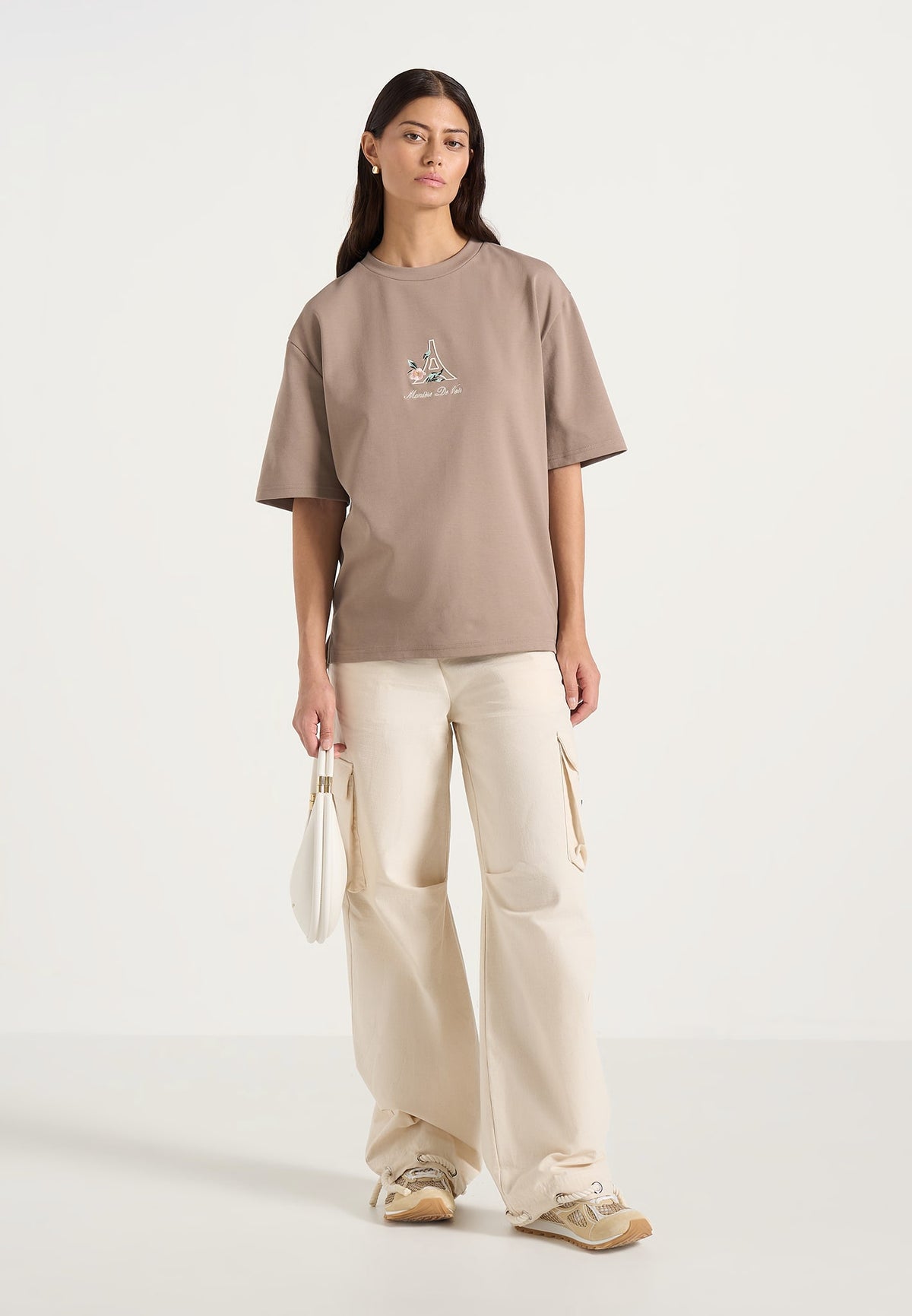 TS008 - Unisex Floral Eiffel Cotton T-Shirt - Taupe