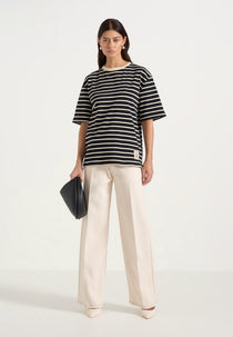 Riley - Unisex Striped Relaxed Fit Cotton T-Shirt - Black/Cream