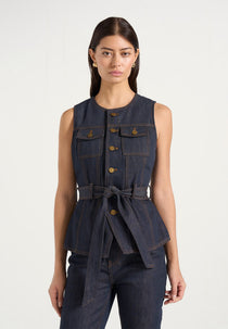 Darcy - Crew Neck Denim Waistcoat - Polished Indigo