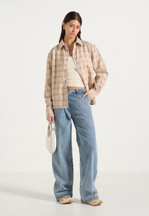 Blake - Unisex Whipstitch Check Shirt - Beige