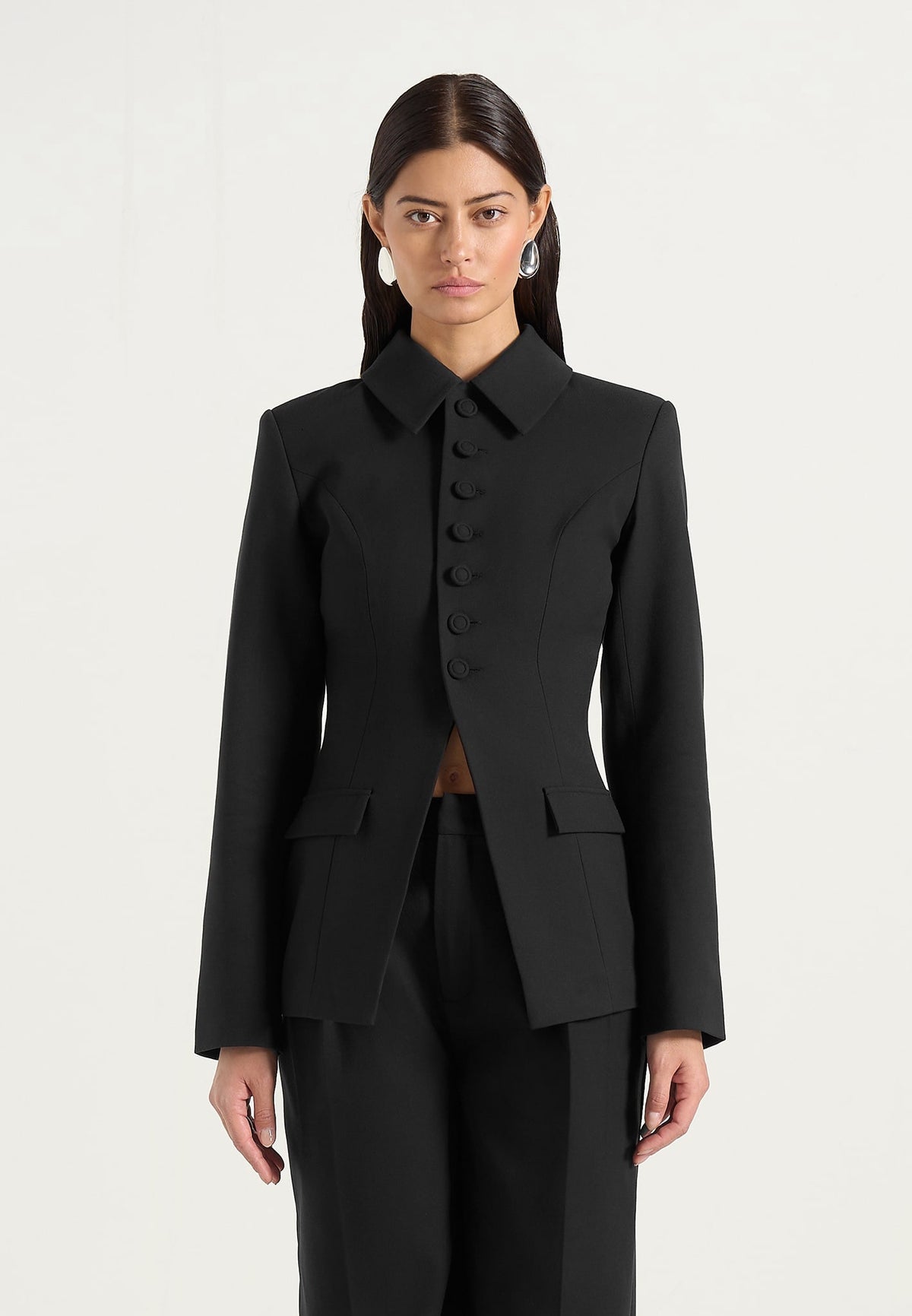 Harper - Tailored Cinch Wool-Blend Blazer With Detachable Collar - Black