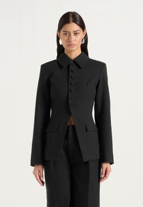 Harper - Tailored Cinch Wool-Blend Blazer With Detachable Collar - Black