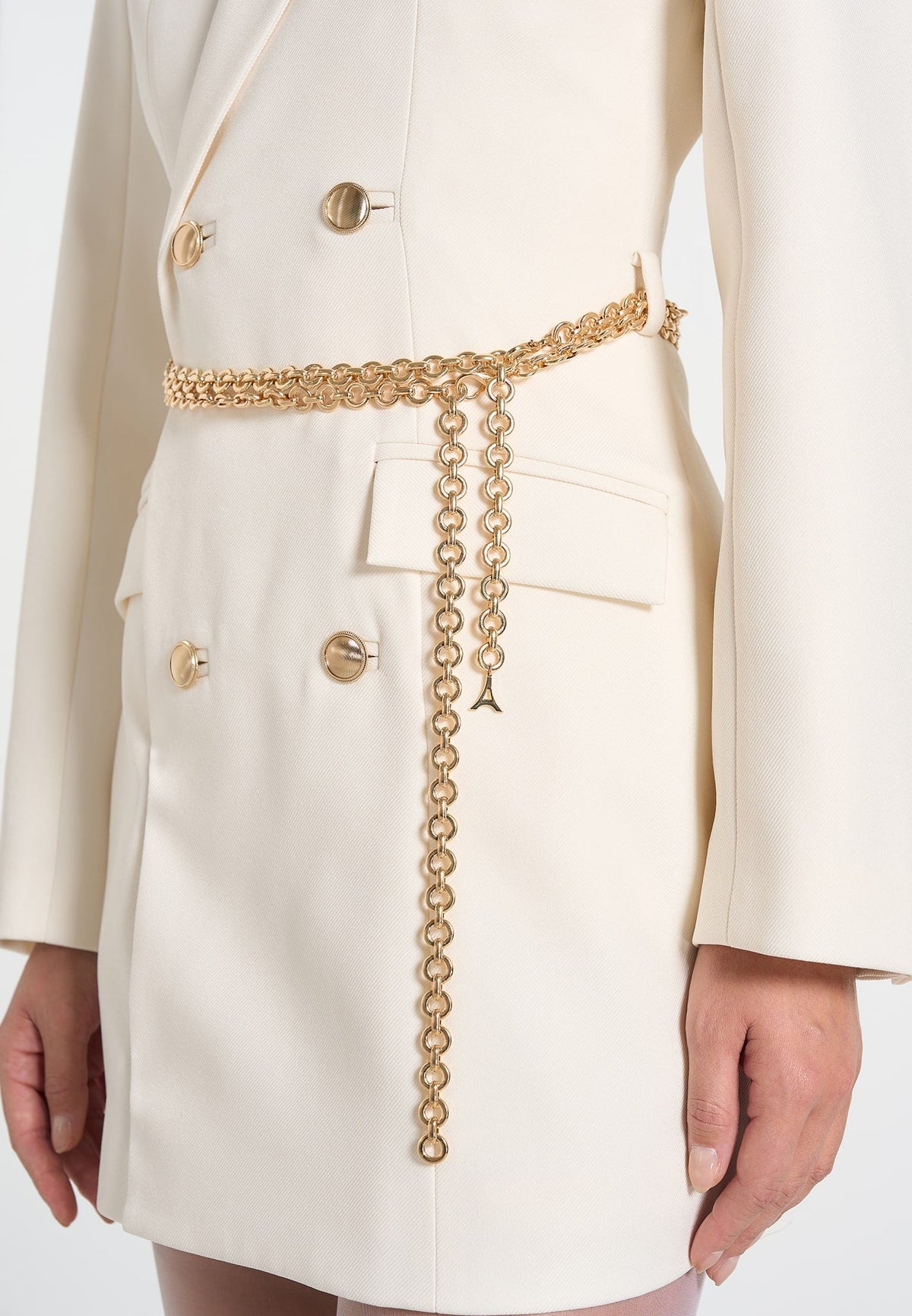 Paloma - Double Breasted Blazer Dress With Chain - Off White