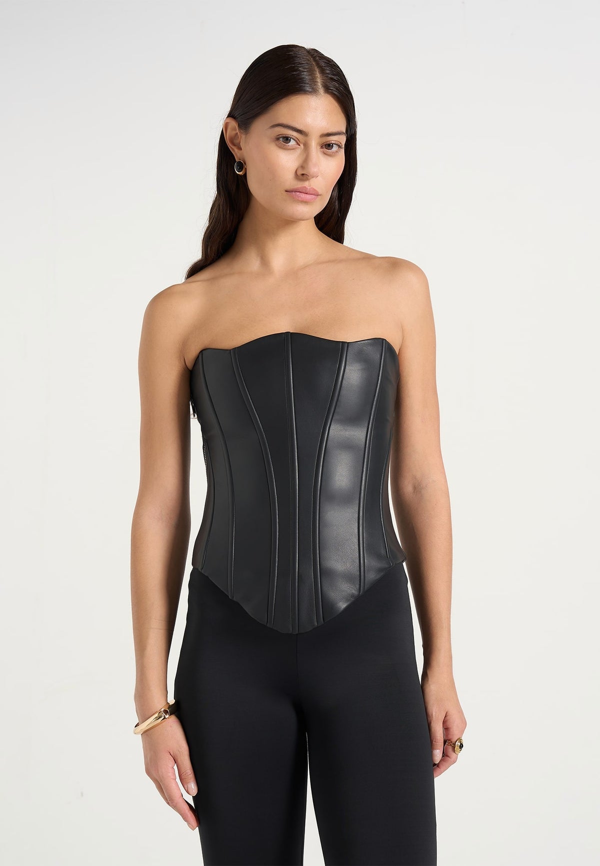 Scarlett - Leather Lace Up Corset - Black
