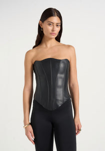 Scarlett - Leather Lace Up Corset - Black