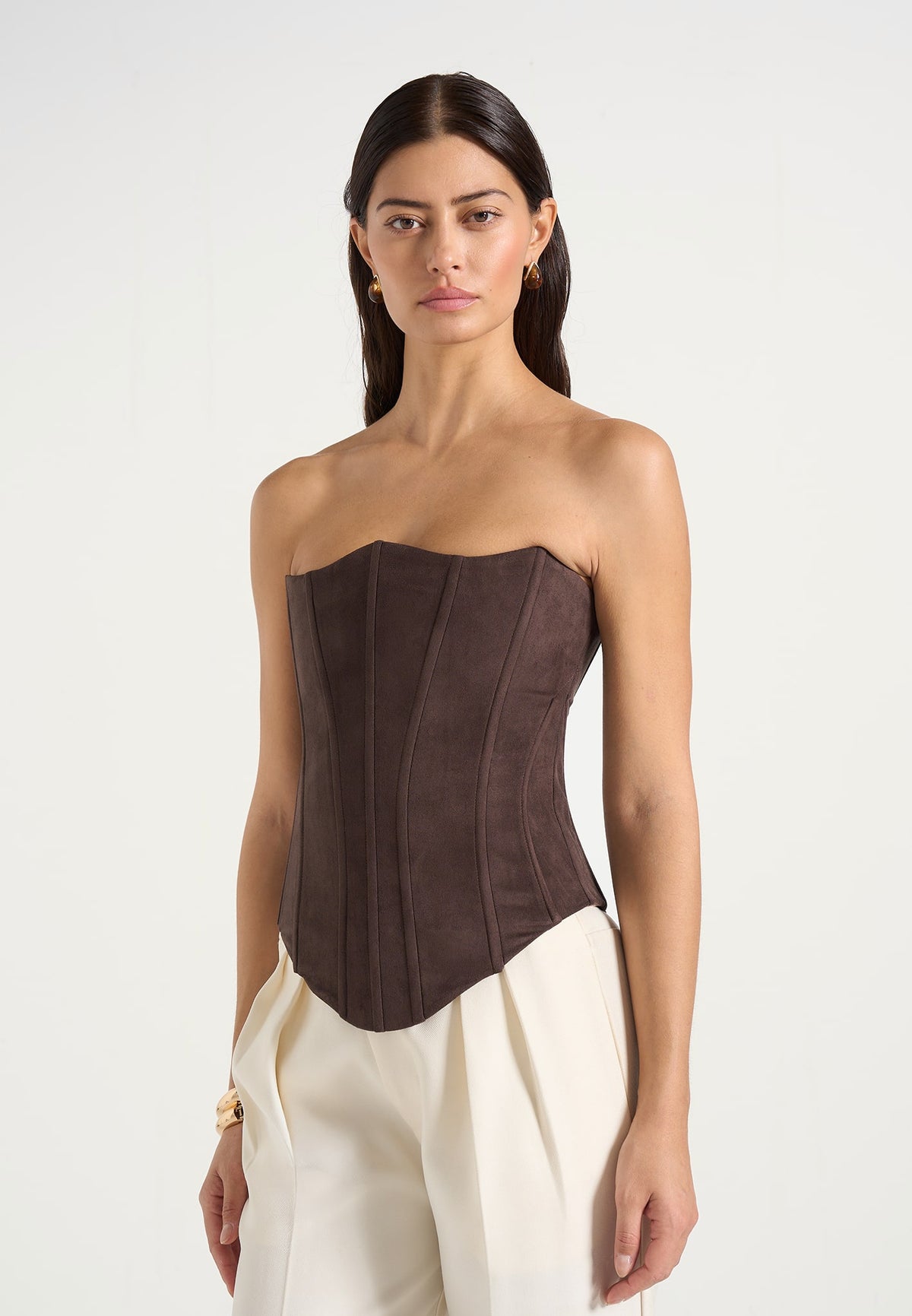 Scarlett - Suede Lace Up Corset - Brown