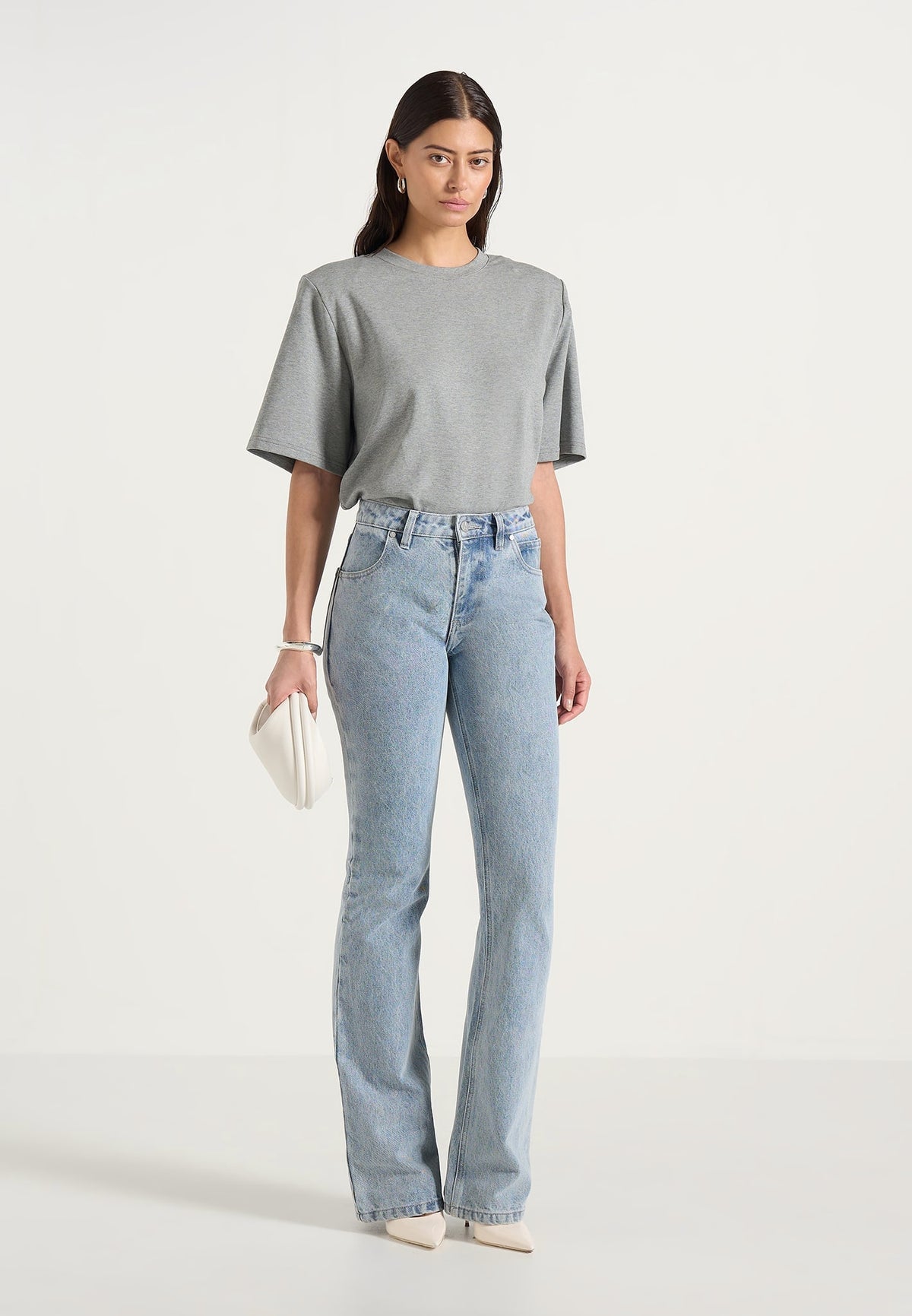 Abbie - Stacked Fit And Flare Jean - Mid Blue