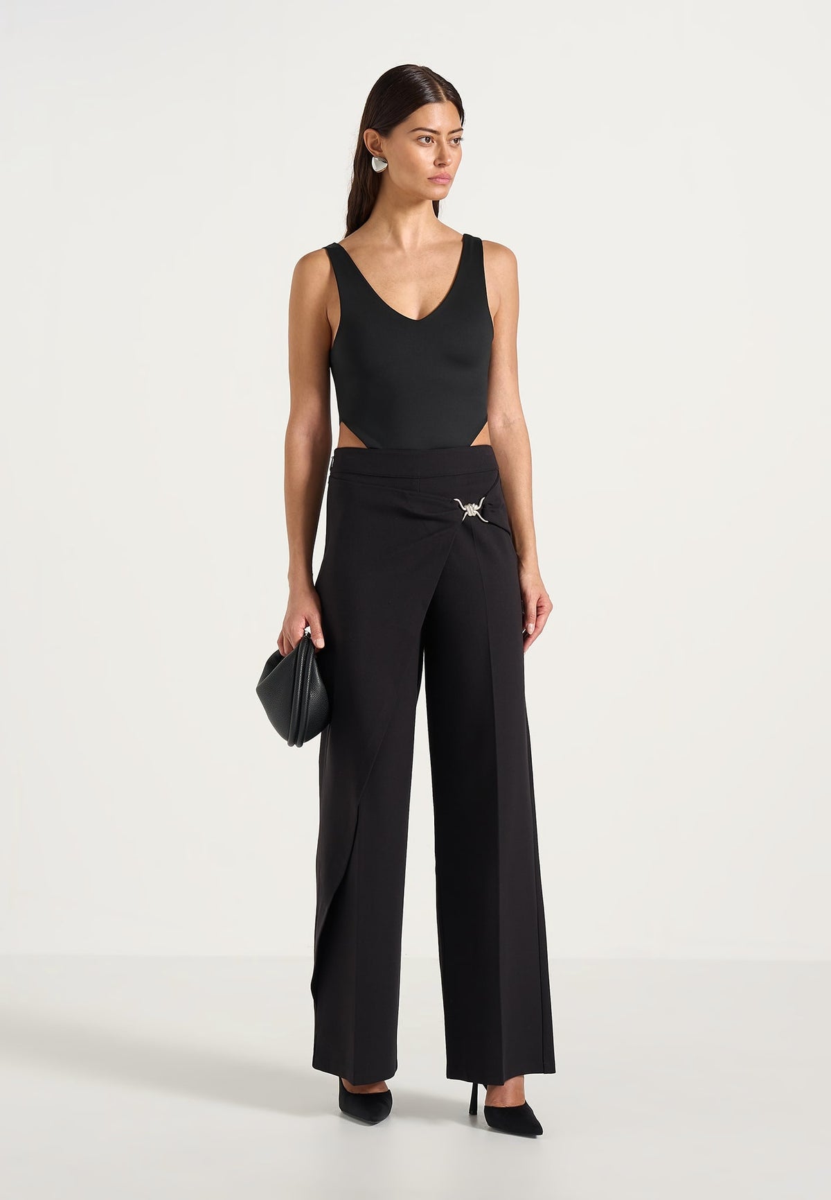 Beryl - Wrap Tailored Wool-Blend Pants With Hardware Detail - Black