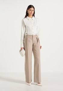 Julie - Tailored Twin Pleat Pants - Beige