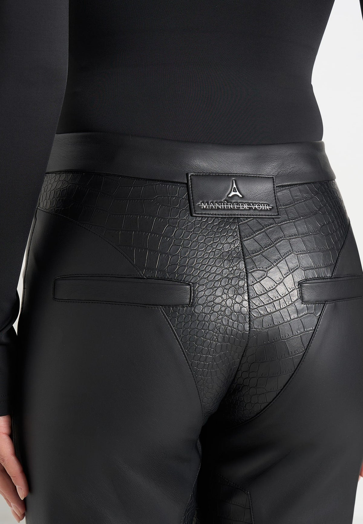 seren-croc-embossed-lace-up-trousers-black