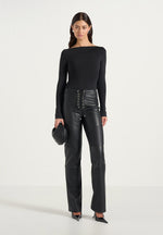 seren-croc-embossed-lace-up-trousers-black