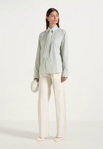 Dylan - Unisex Pinstripe Long Sleeve Shirt With Detachable Tie - Sage