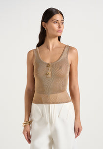Pippa - Pointelle Knitted Vest With Knot Button - Gold
