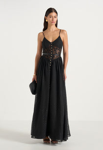 Rosie - Lace Corset Maxi Dress - Black