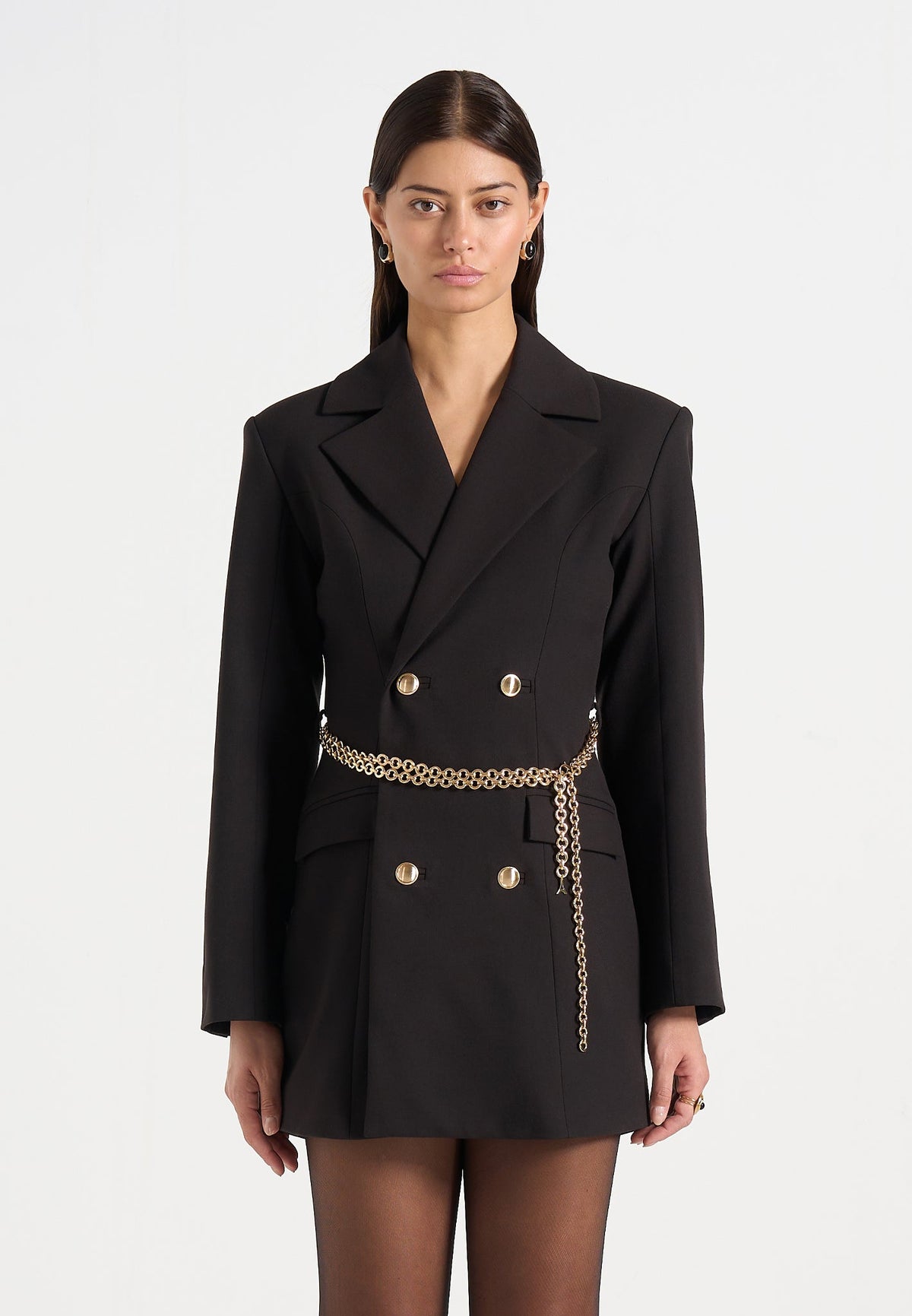 zara-double-breasted-blazer-dress-with-chain-black