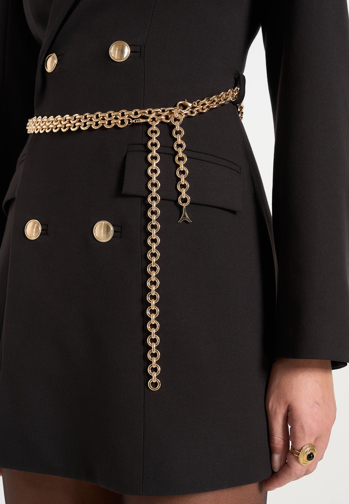 zara-double-breasted-blazer-dress-with-chain-black