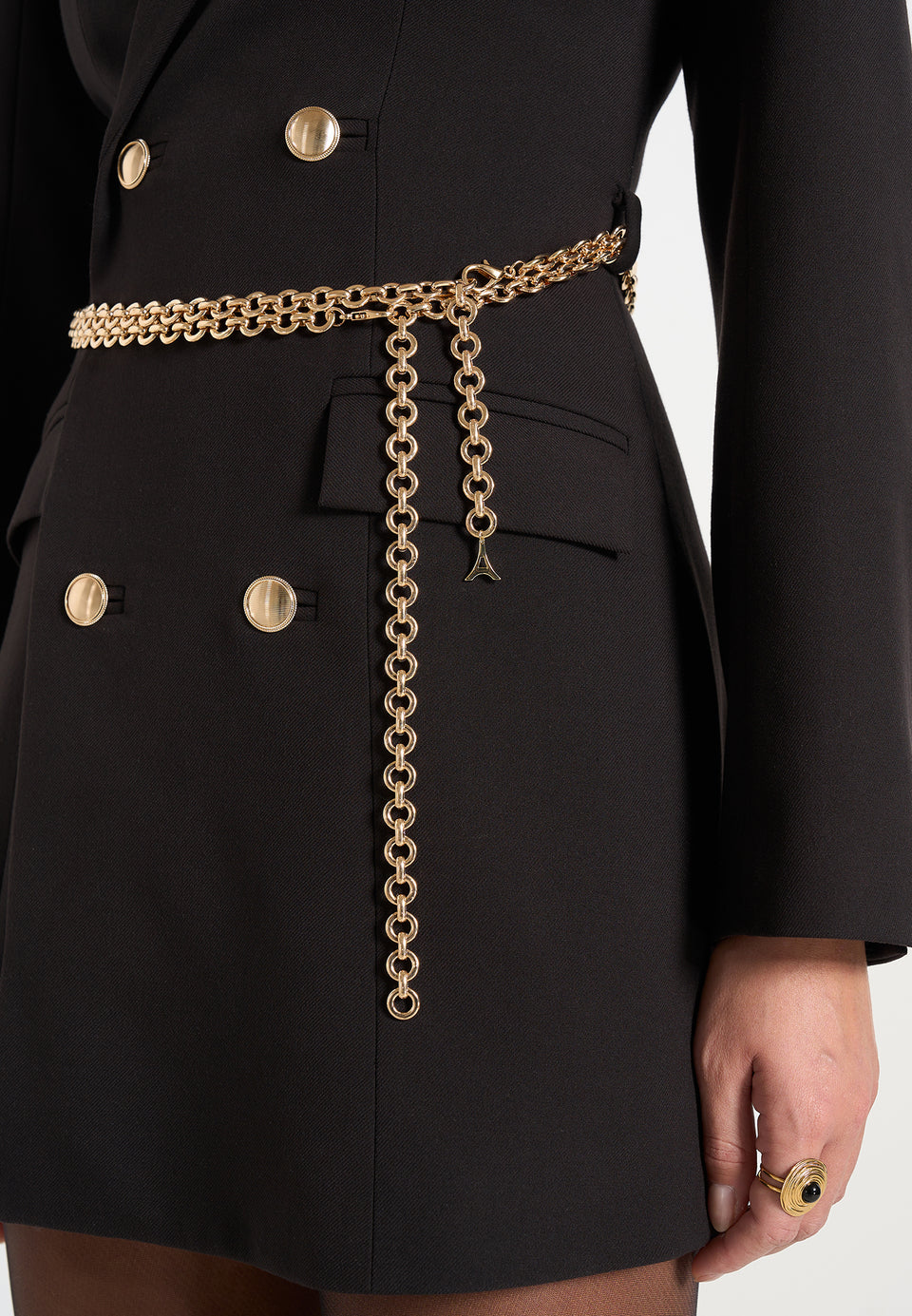 zara-double-breasted-blazer-dress-with-chain-black