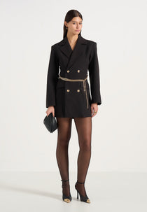 Paloma - Double Breasted Wool-Blend Blazer Dress With Chain - Black