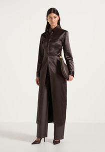 Etta - Crinkled Satin Midi Shirt Dress - Brown