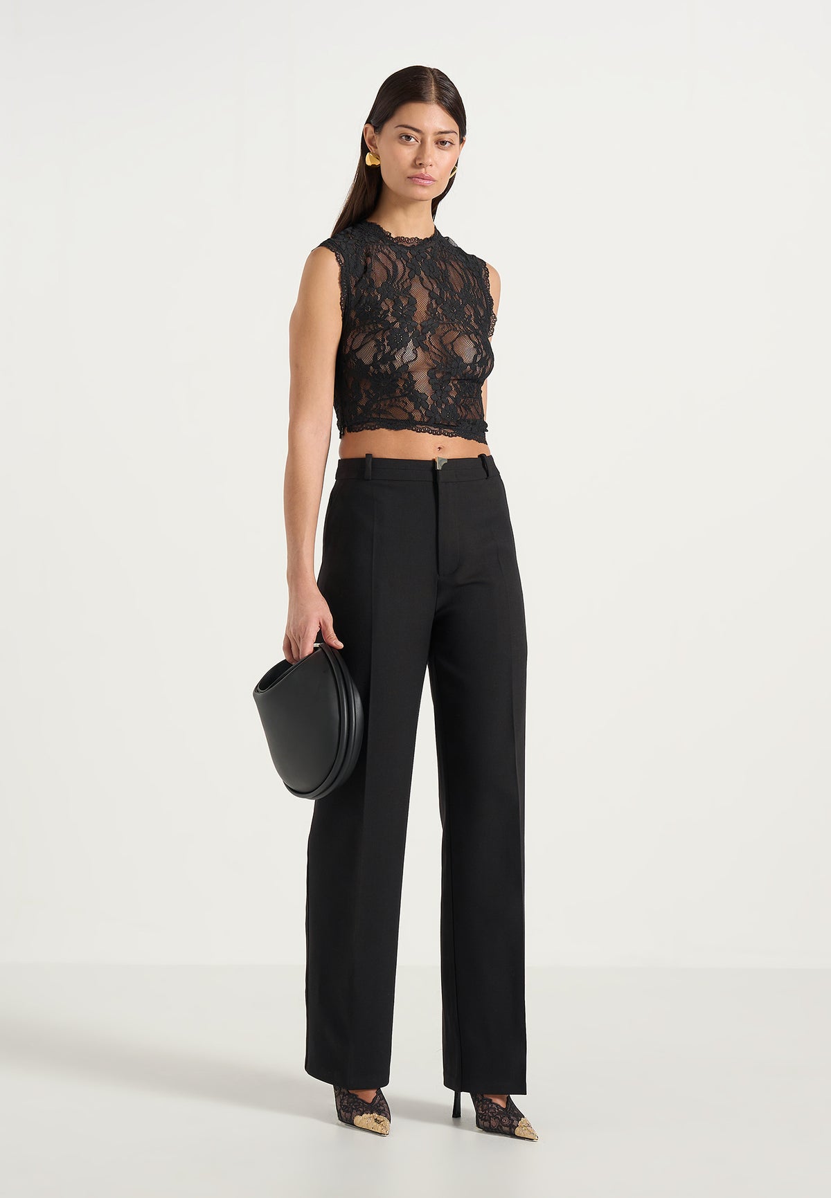 Doria - Tailored Wool-Blend Pants With Waistband Detail - Black