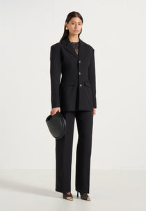 Claire - Wide Shoulder Cinch Waist Wool-Blend Blazer - Black