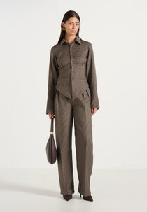 Julie - Houndstooth Twin Pleat Pants - Brown