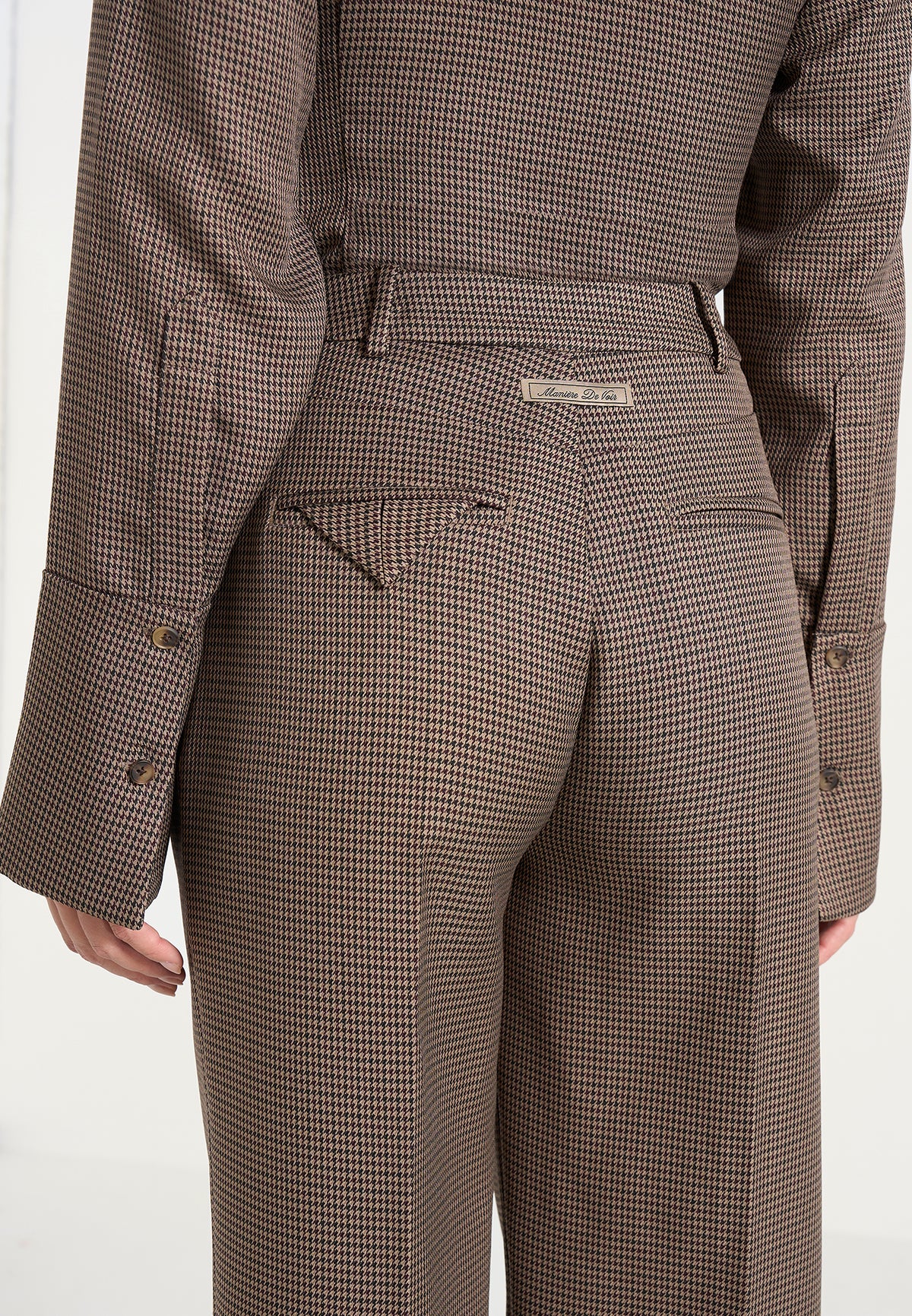 Julie - Houndstooth Twin Pleat Pants - Brown