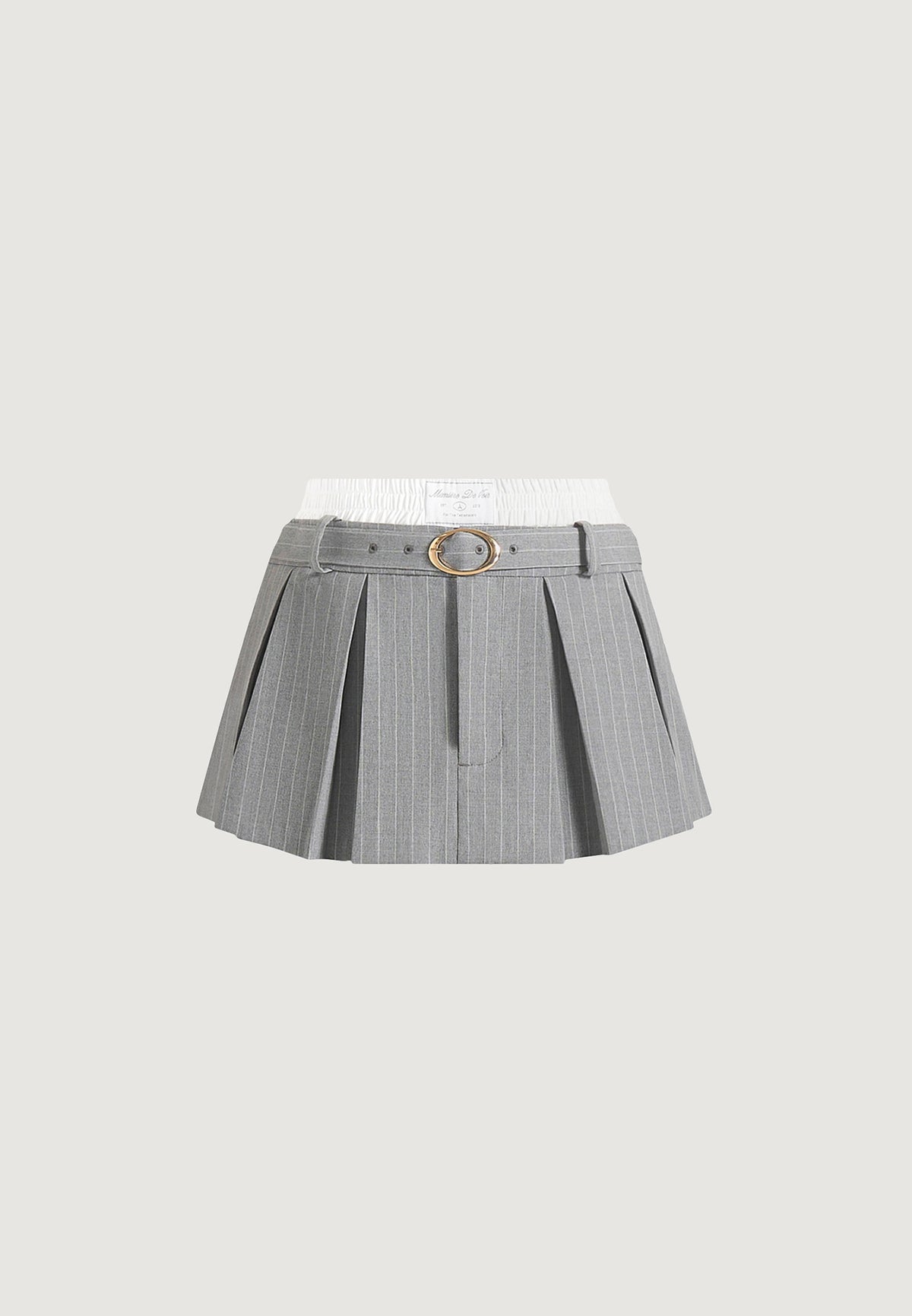 Rebecca - Pinstripe Pleated Belted Skort With Waistband - Grey